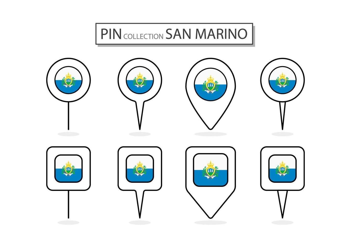 conjunto de plano alfiler san marino bandera icono en diverso formas plano alfiler icono ilustración diseño. vector