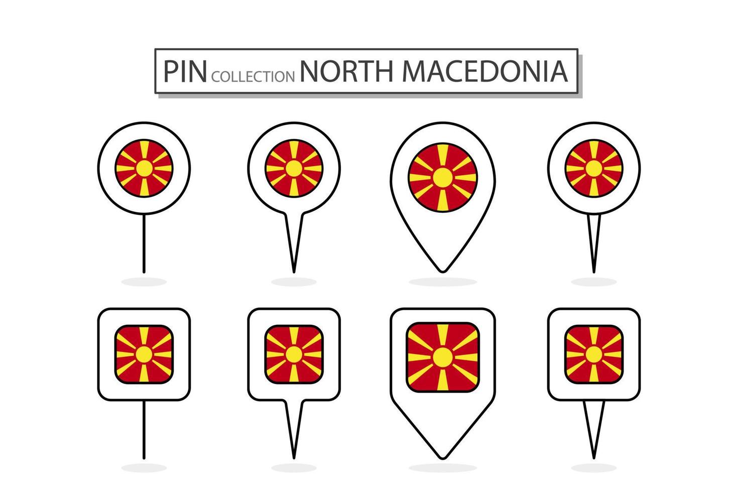 Set of flat pin North Macedonia flag icon in diverse shapes flat pin icon Illustration Design. vector