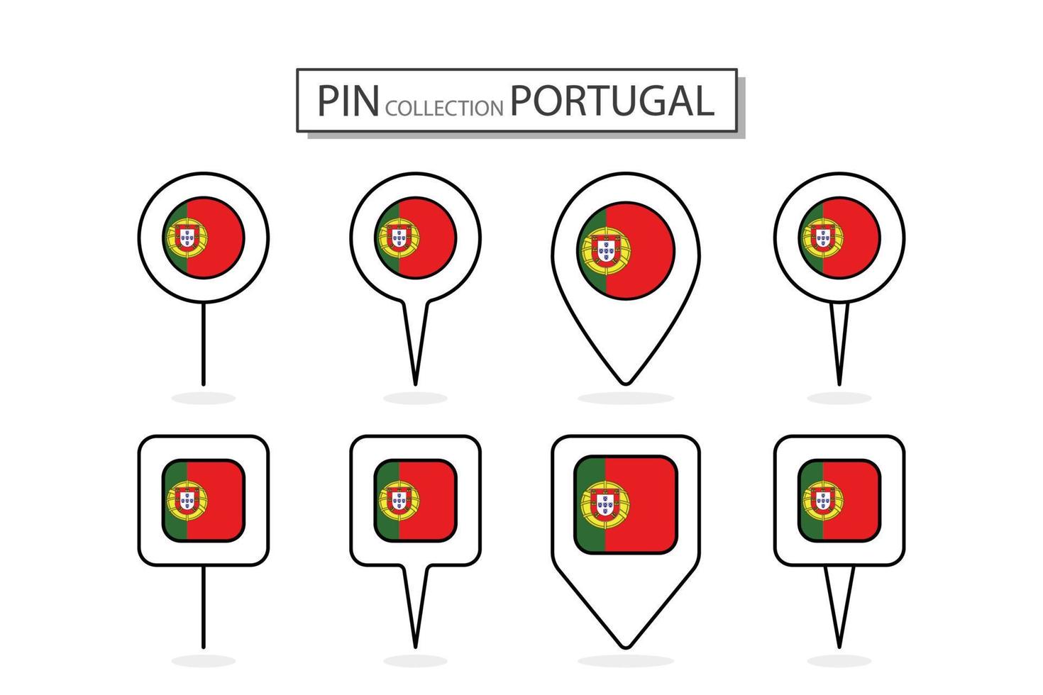 Set of flat pin Portugal flag icon in diverse shapes flat pin icon Illustration Design. vector