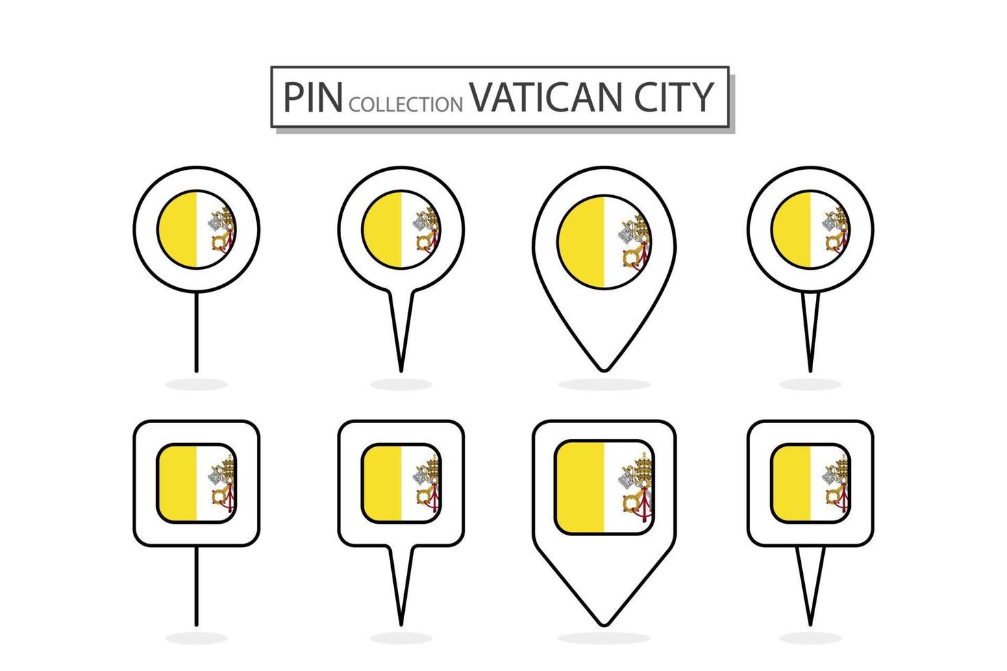 Set of flat pin Vatican City flag  icon in diverse shapes flat pin icon Illustration Design. vector