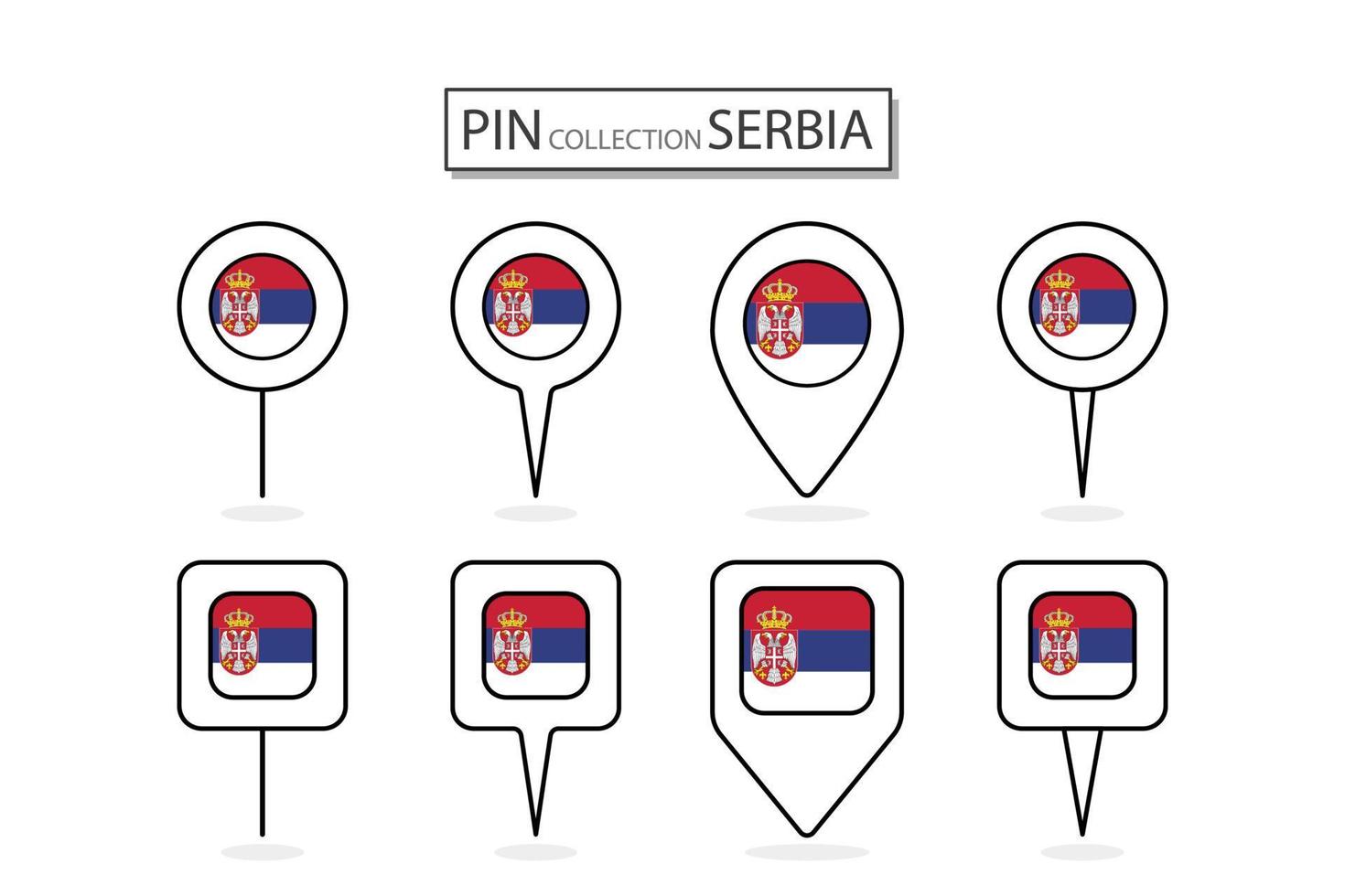 Set of flat pin Serbia flag  icon in diverse shapes flat pin icon Illustration Design. vector