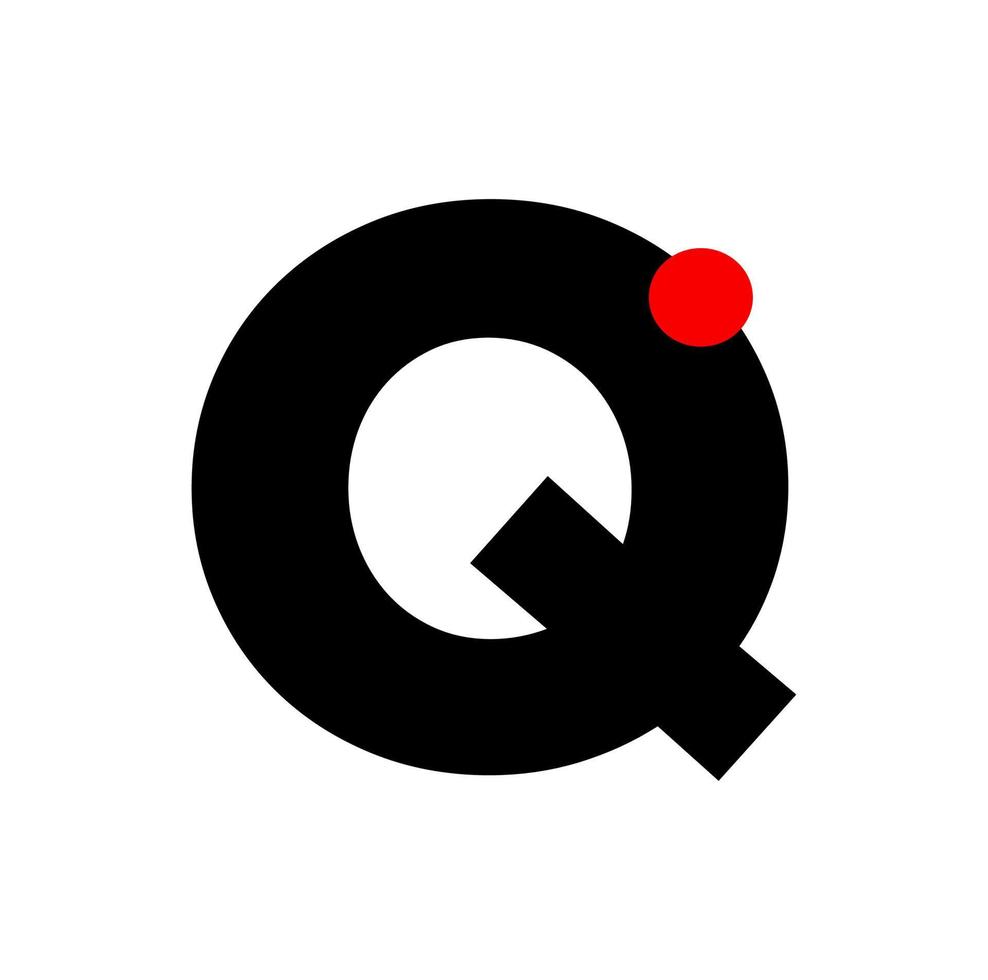 Letter Q with a red dot. Q company monogram. vector