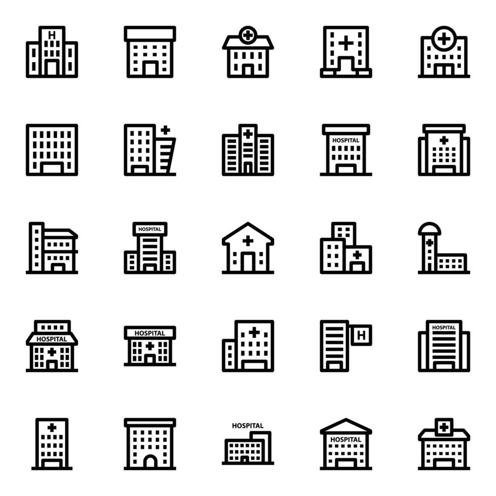 Outline icons for hospital building. vector