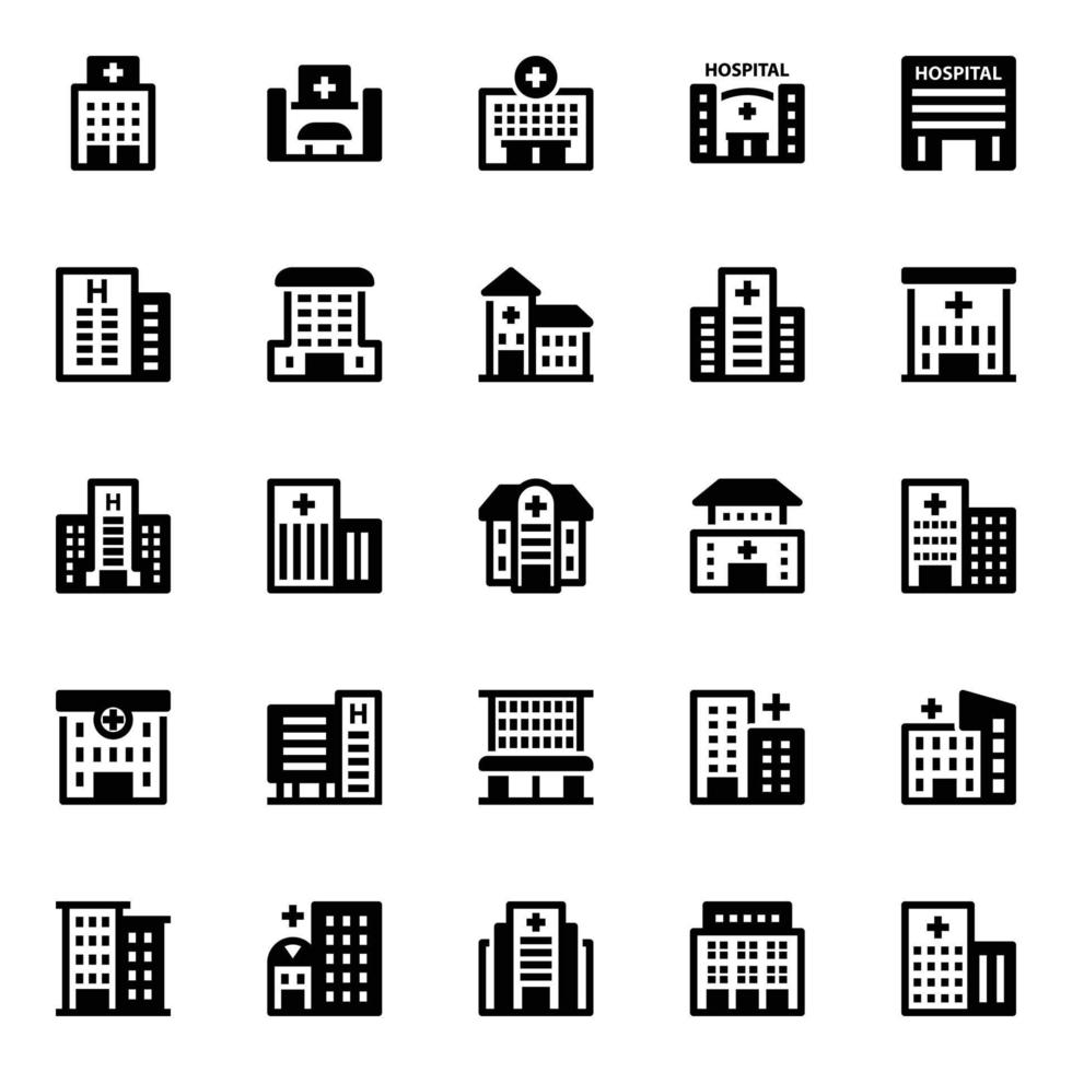 Glyph icons for hospital building. vector