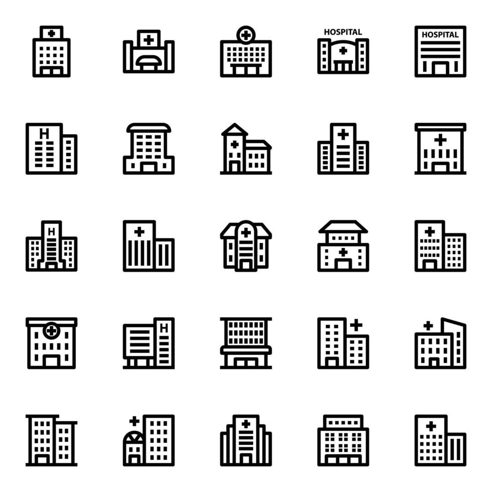 Outline icons for hospital building. vector