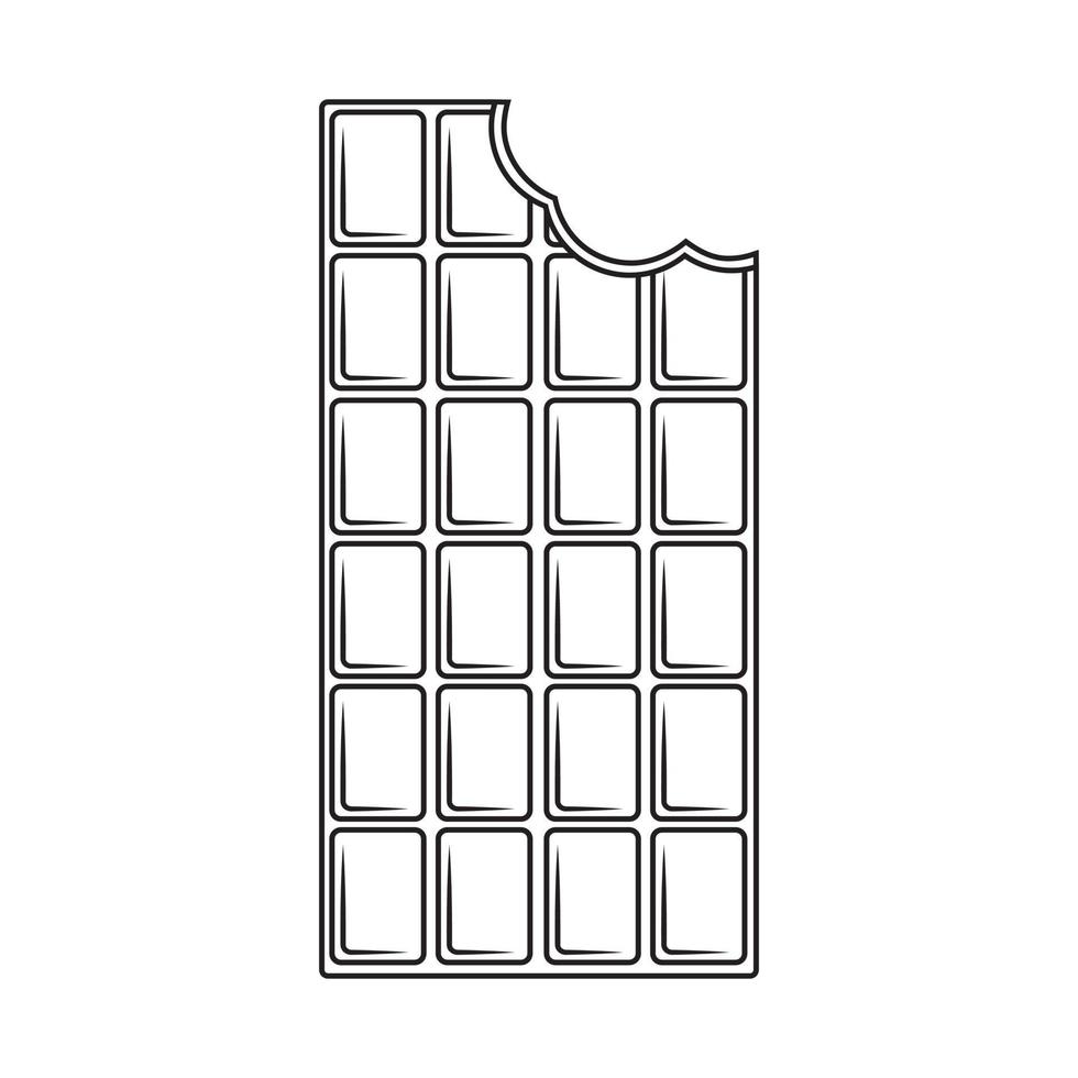 Chocolate bar without packaging, black outline, vector illustration in doodle style