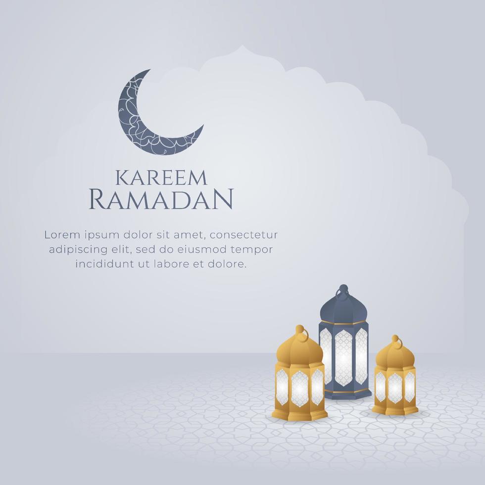 Ramadan Kareem Eid Mubarak Islamic Ornament Arabic Lanterns Background with Crescent Moon Illustration vector