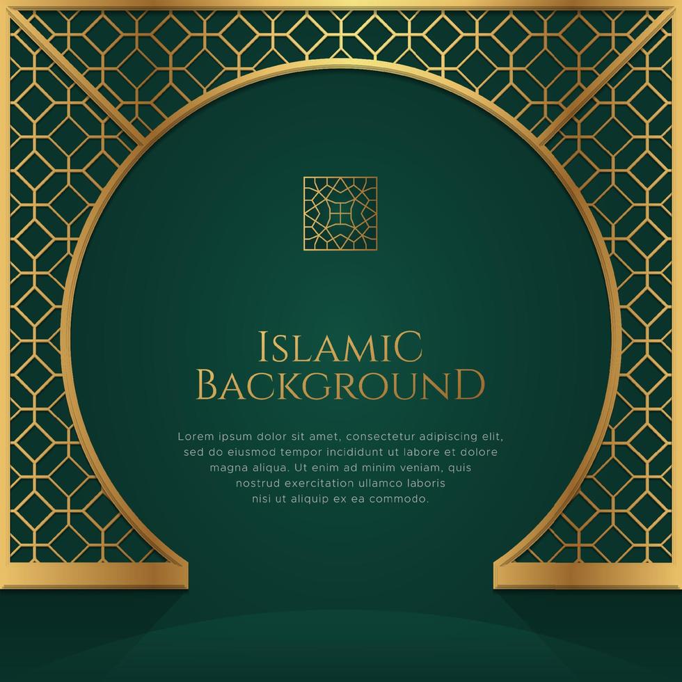 Islamic Arabic Golden Ornament Pattern Green Frame Background with Copy Space vector