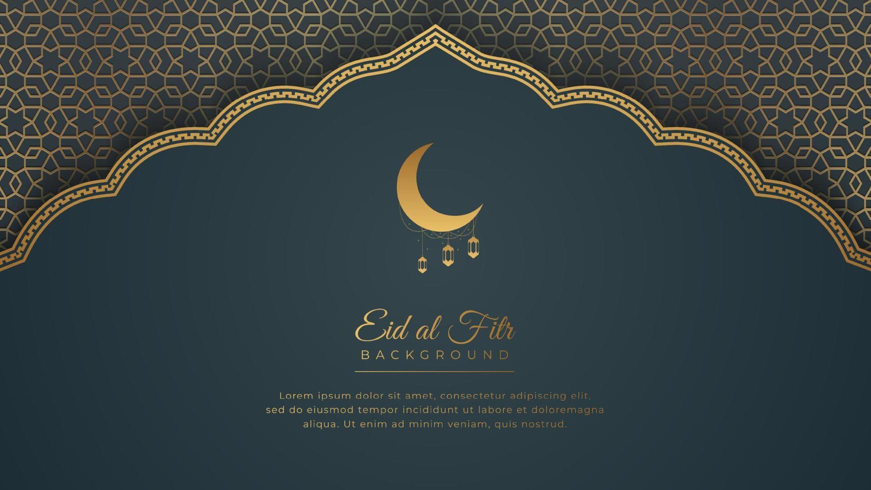 Eid Mubarak Ramadan Kareem Background in Islamic Arabic Style with Arabesque Golden Ornament Pattern and Border Frame vector