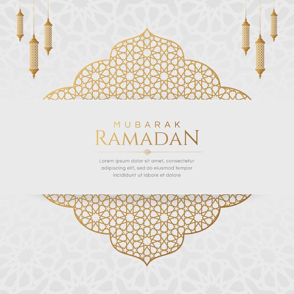 Ramadan Eid Mubarak Greeting Card Background Design Template with Golden Ornaments and Islamic Pattern vector