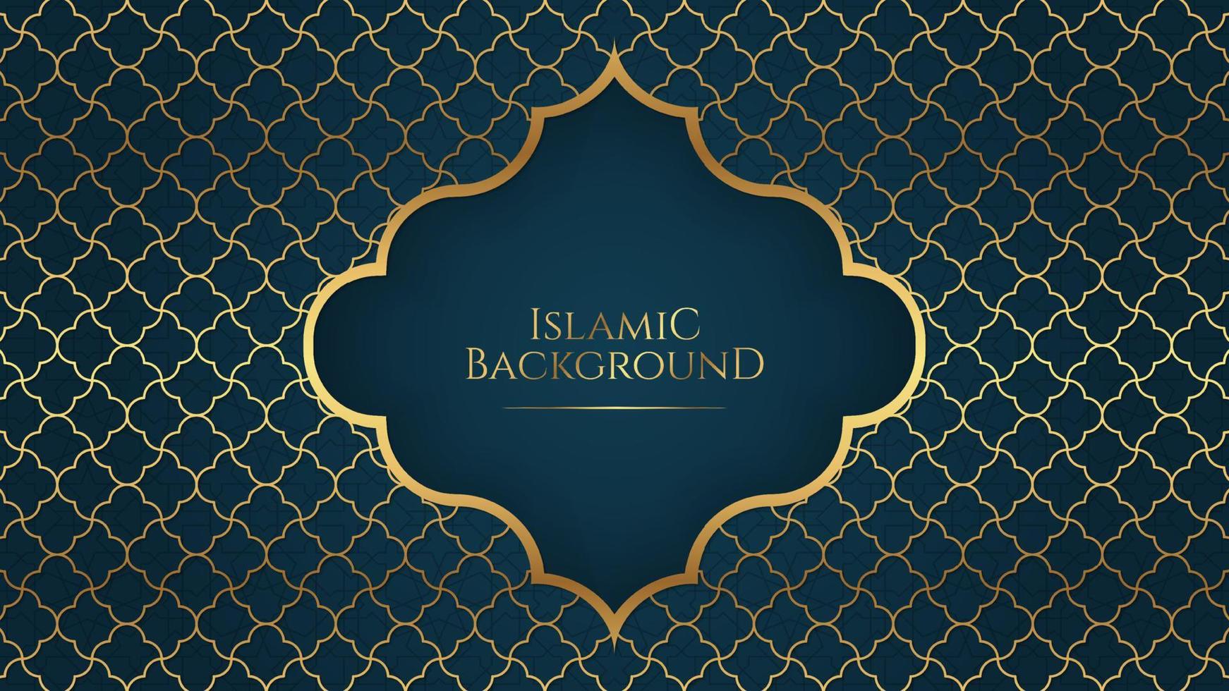 Islamic Arabic Elegant Blue Golden Ornament Frame Background with Copy Space for Text vector