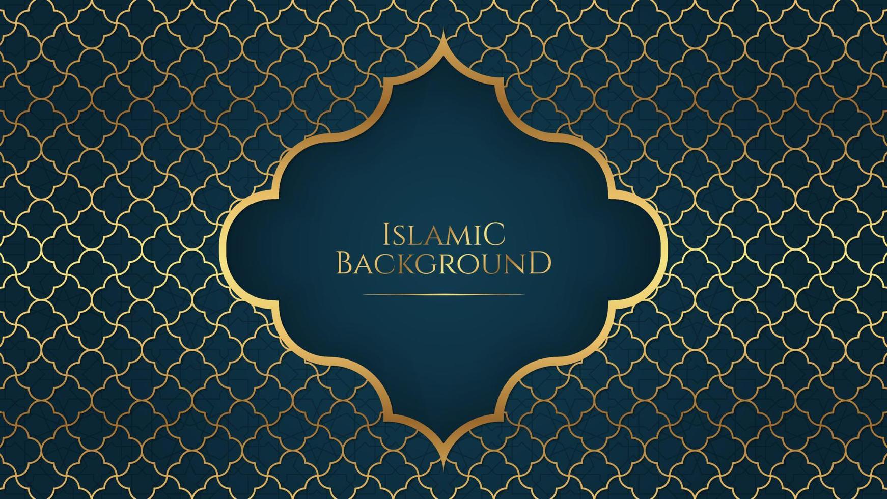 Islamic Arabic Elegant Blue Golden Ornament Frame Background with Copy Space for Text vector