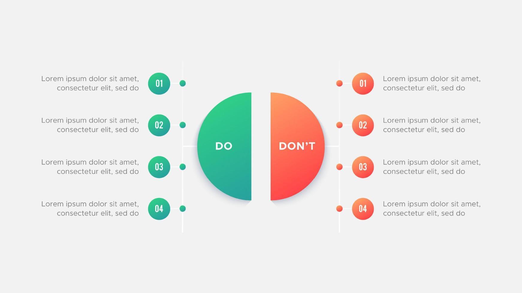 circulo redondo dos y no, pros y contras, vs, versus comparación infografía diseño modelo vector