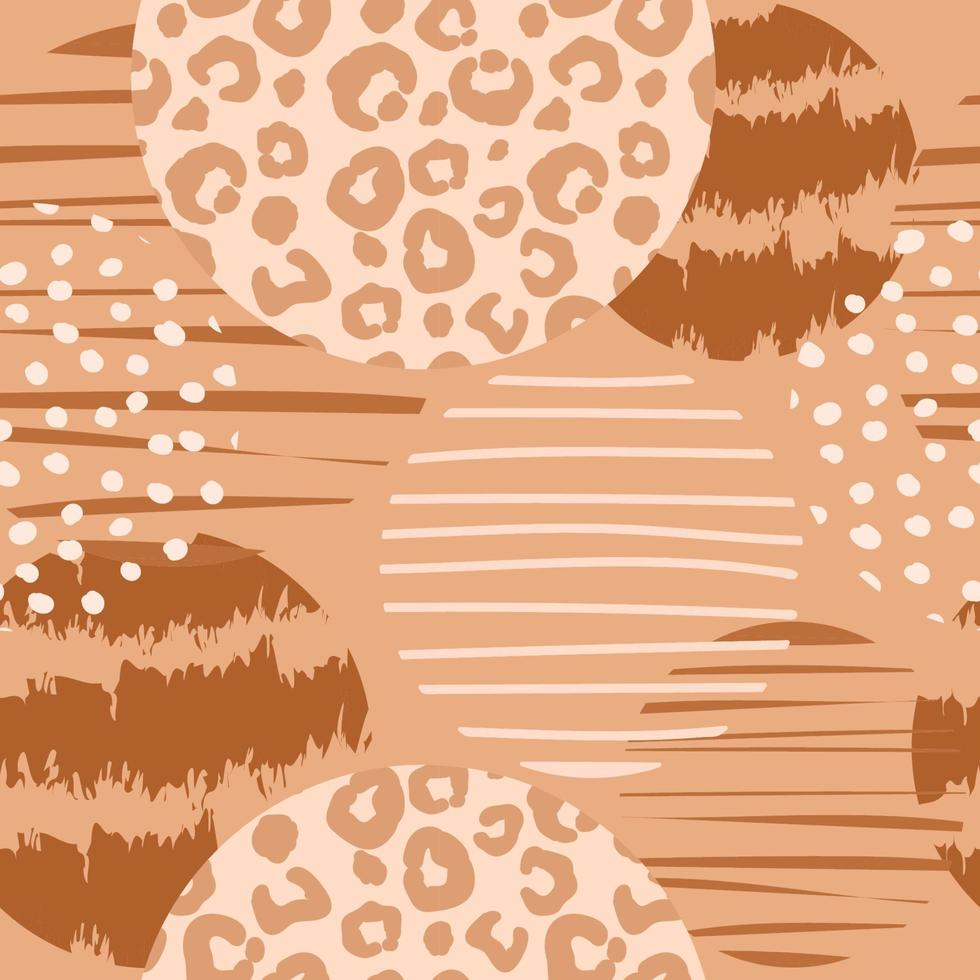 Trendy vector geometric seamless pattern with leopard print and circles. Abstract modern texture