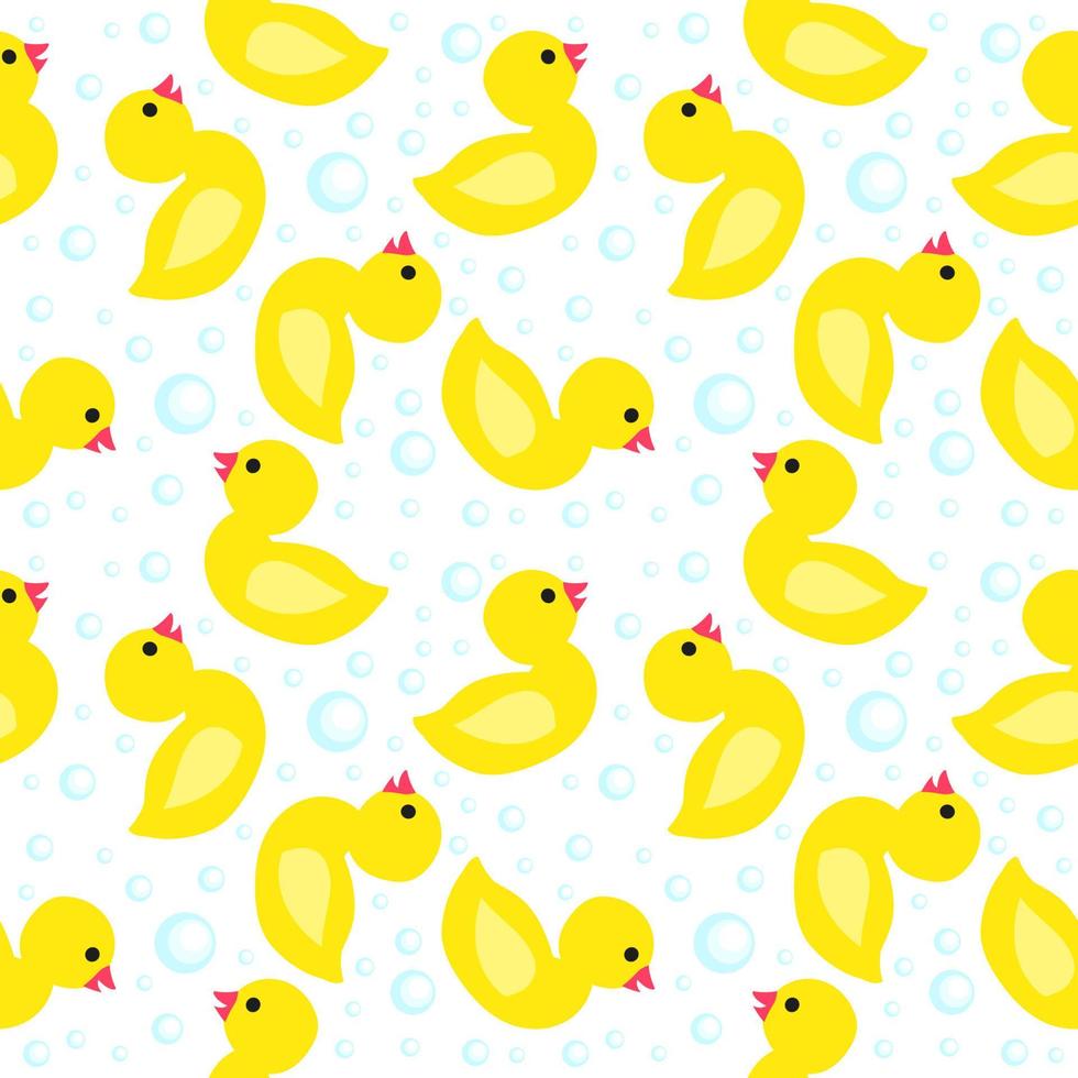 bath toy duck and soap bubbles vector seamless pattern