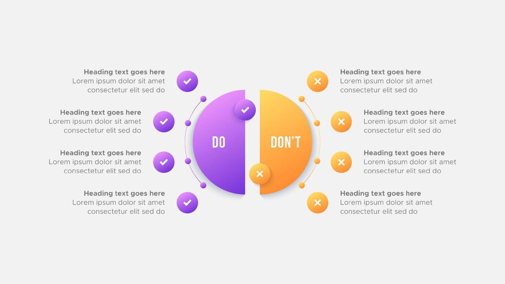 Circle Round Dos and Don'ts, Pro and Cons, VS, Versus Comparison Infographic Design Template vector