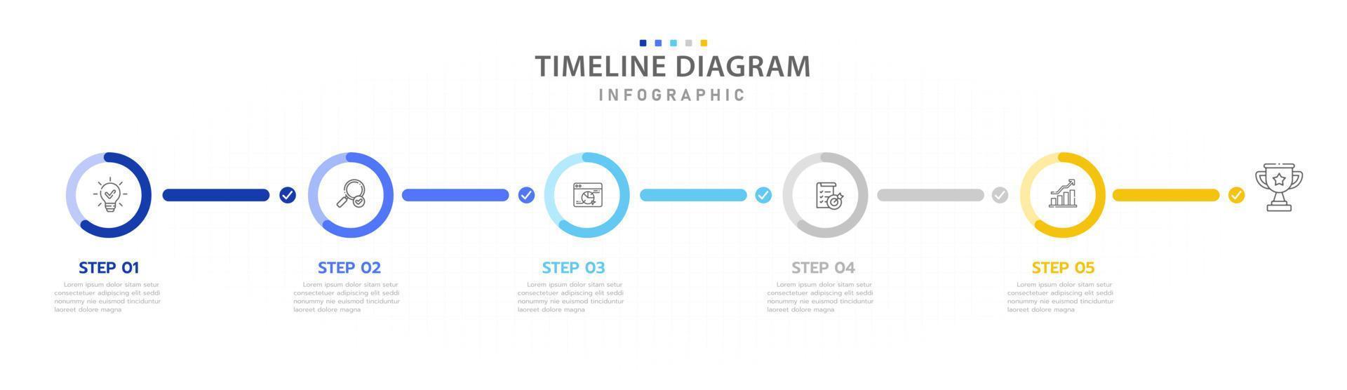 Infographic template for business. 5 Steps Modern Timeline diagram roadmap with percent pie chart, presentation vector infographic.