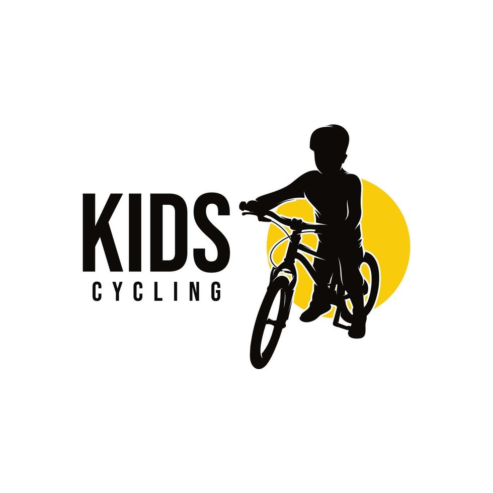 Kids playing bicycle logo design vector
