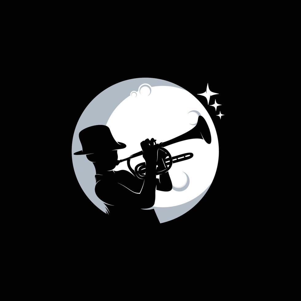 Little boy play with trumpet logo design vector