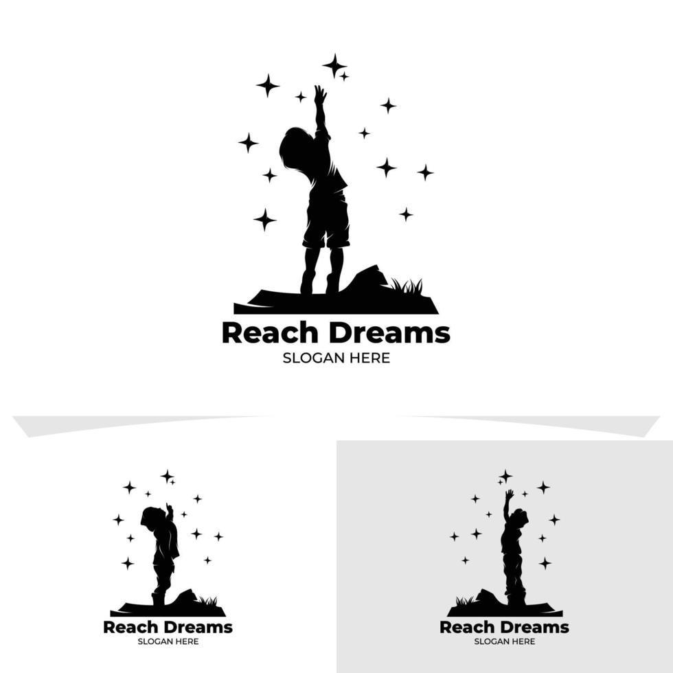 Set of little kids reach star logo design vector