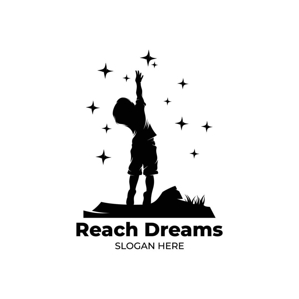 Little kids reaching star logo vector