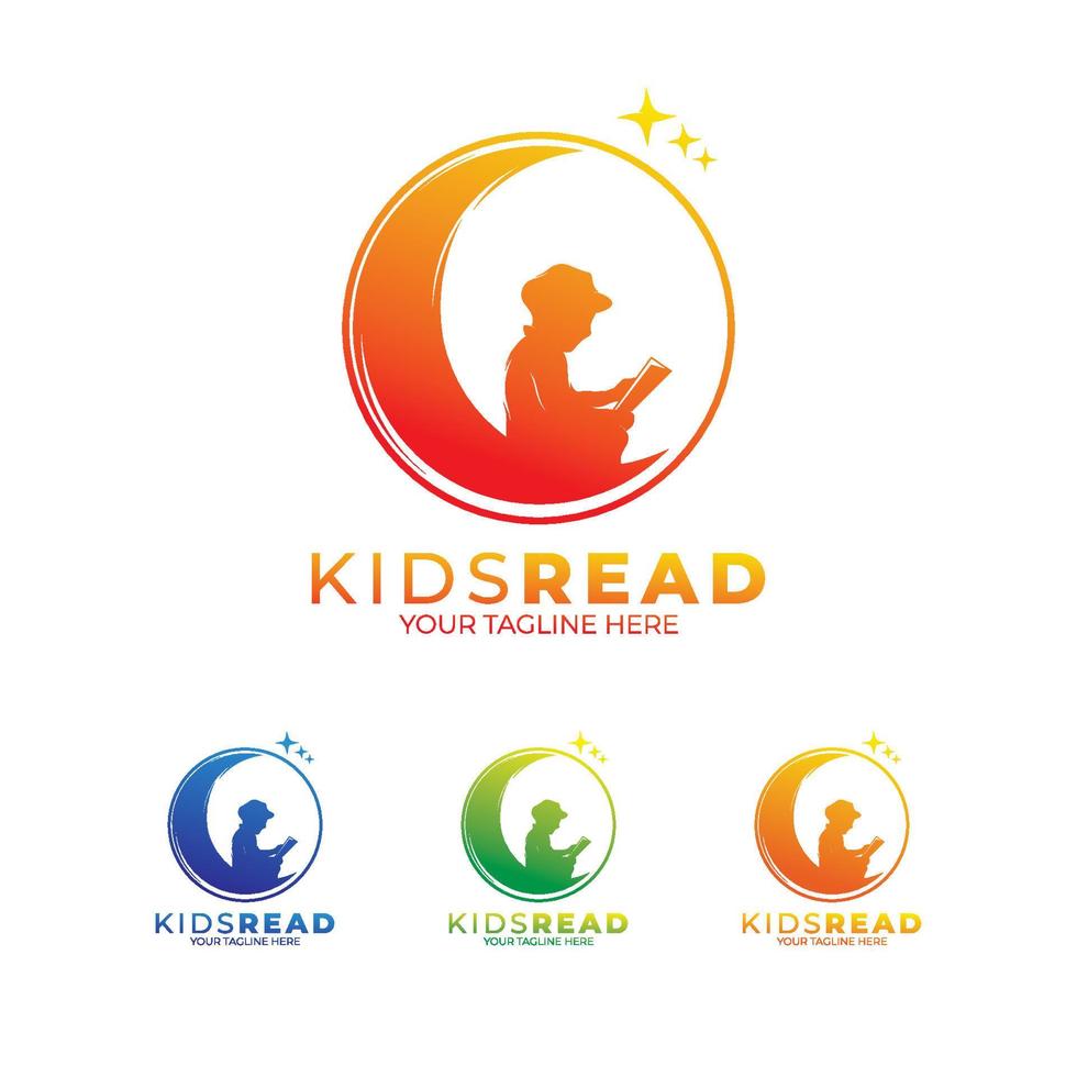 Kids reading logo designs template vector