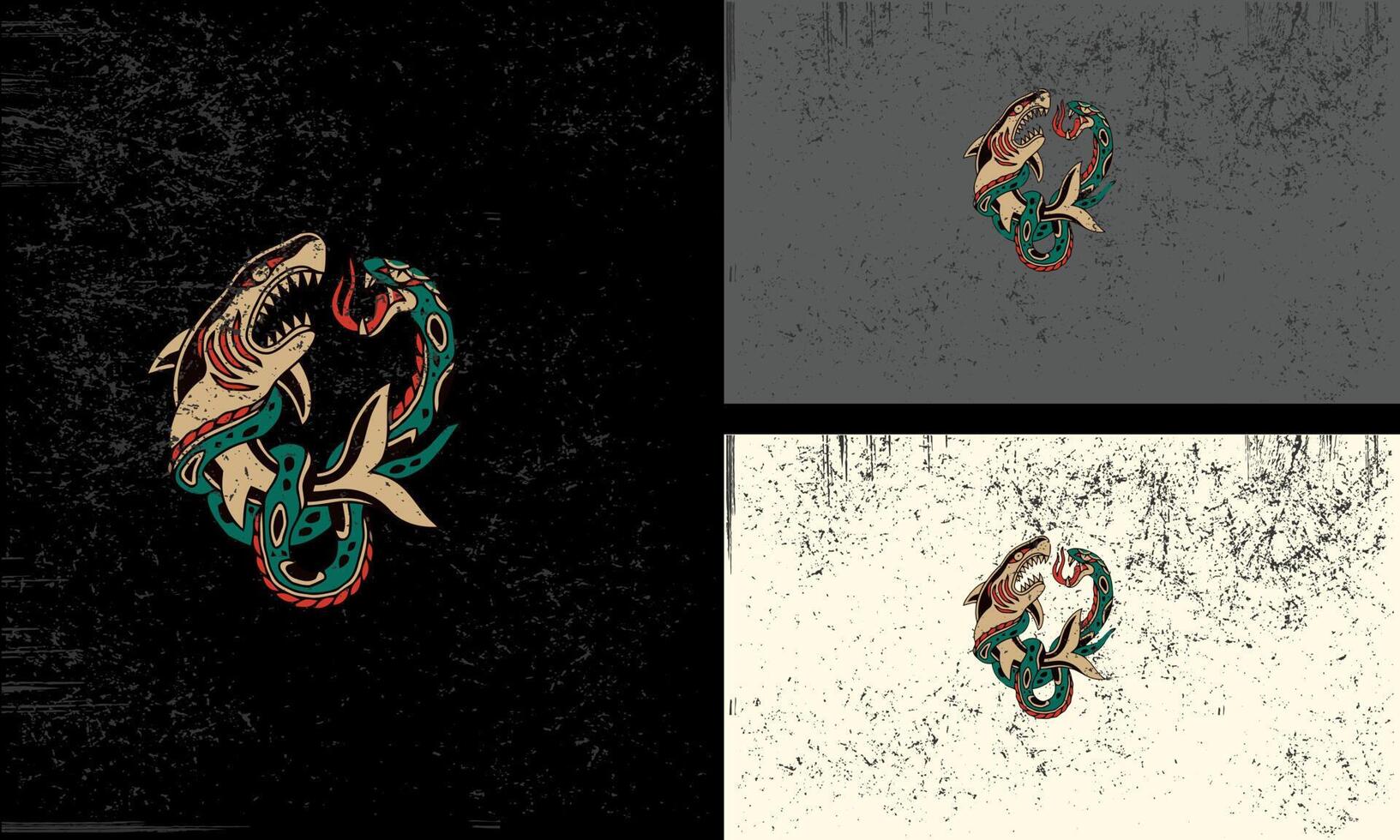 shark and snake vector illustration mascot design