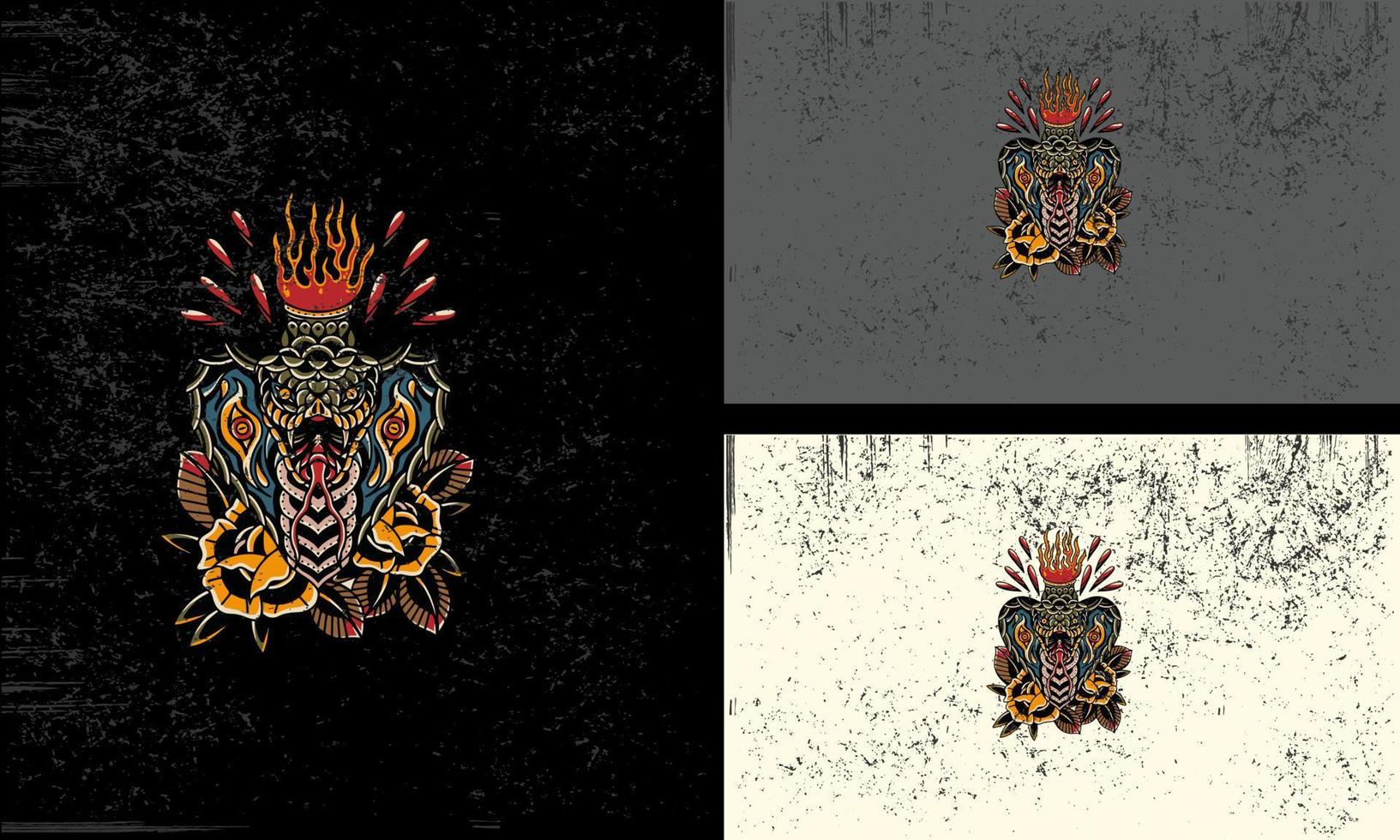 head king cobra and flowers vector mascot design