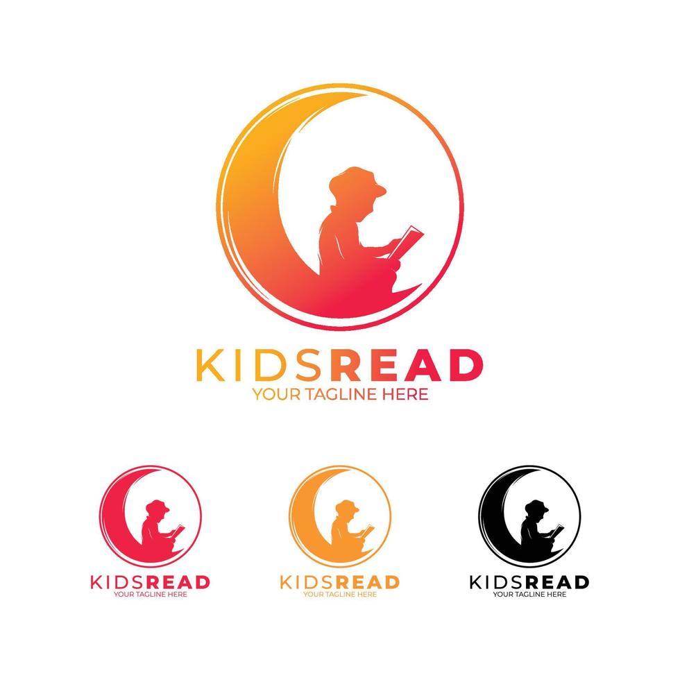 Little kids reading logo designs vector