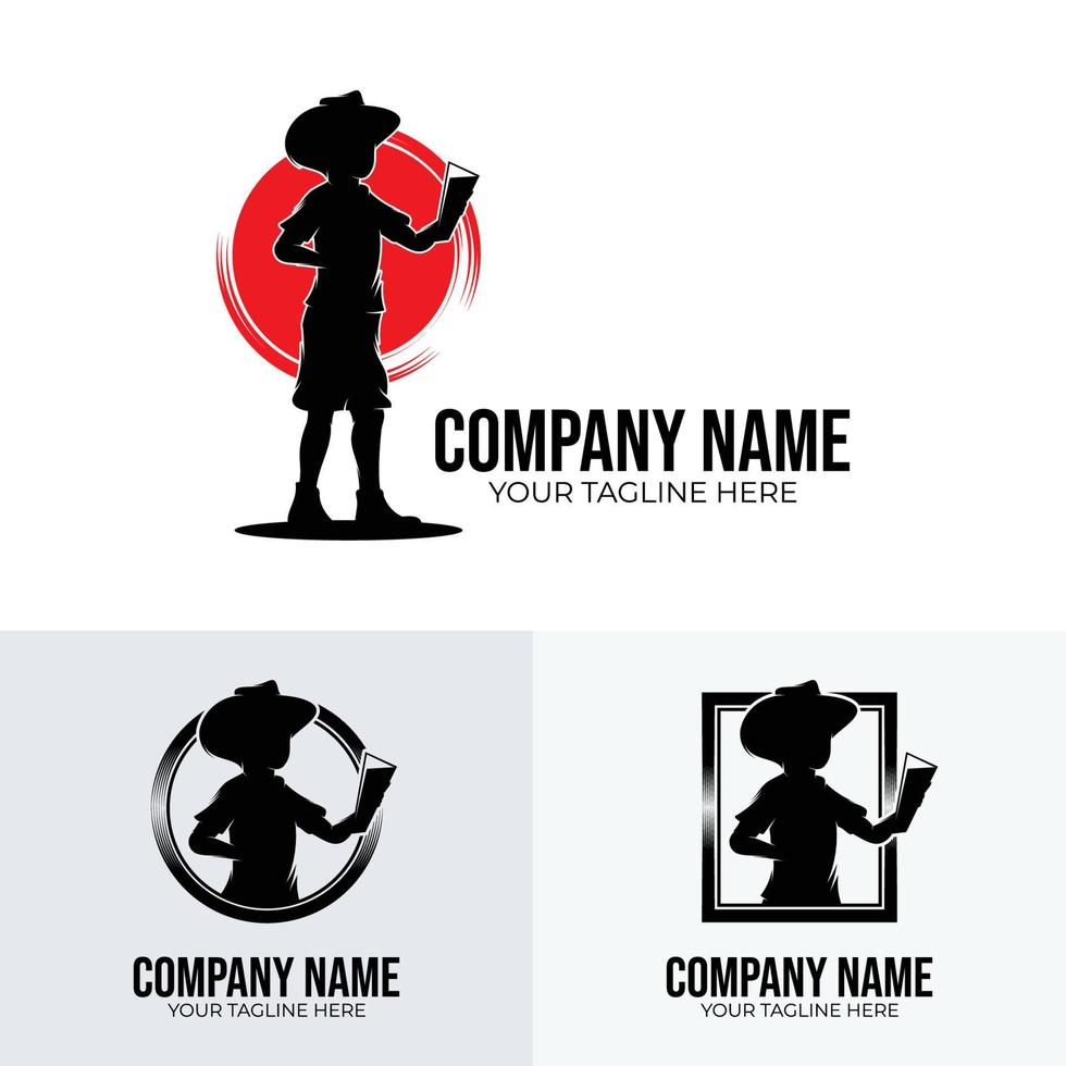 Set of kids reading logo designs template vector