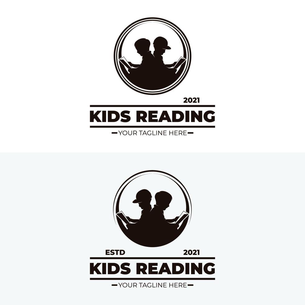 Little kids reading logo designs vector