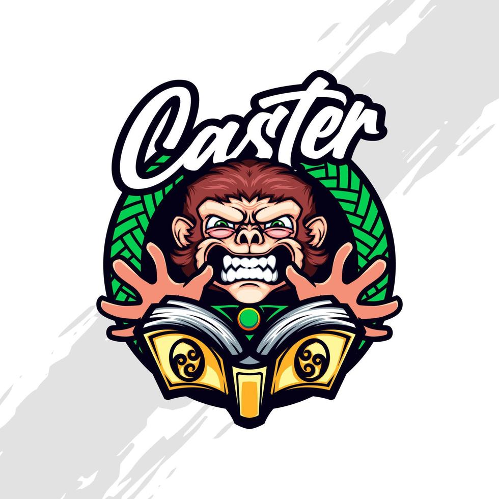 Cute Evil Angry Monkey Mascot is Casting a Spell vector