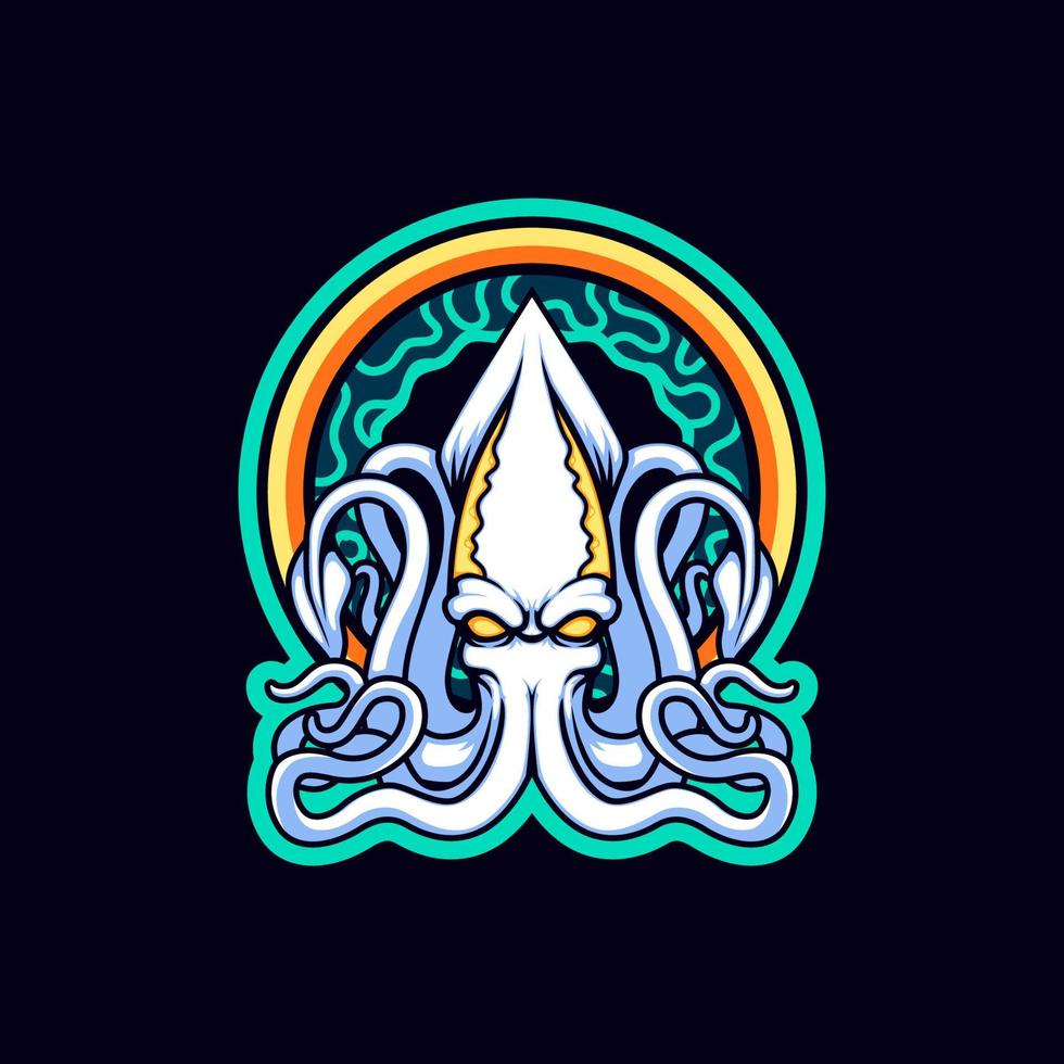 White Giant Squid in the Middle of a Golden Ring Mascot vector