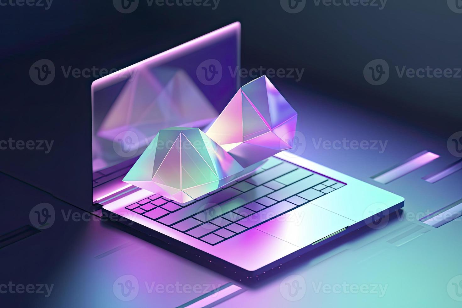 Sending and receiving email via modern laptop. 3d vector illustration photo