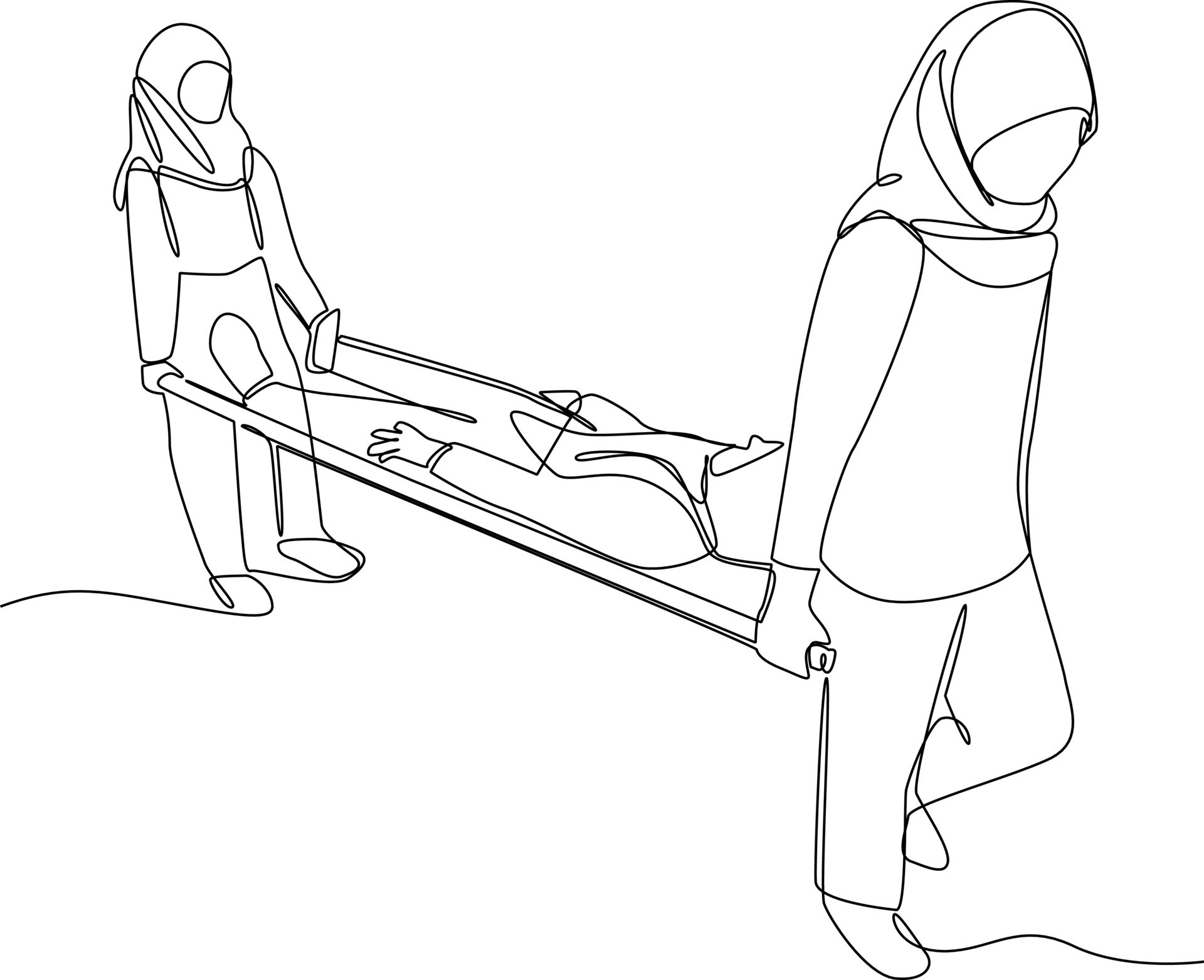 Continuous oneline drawing of a student was taken on stretchers to the