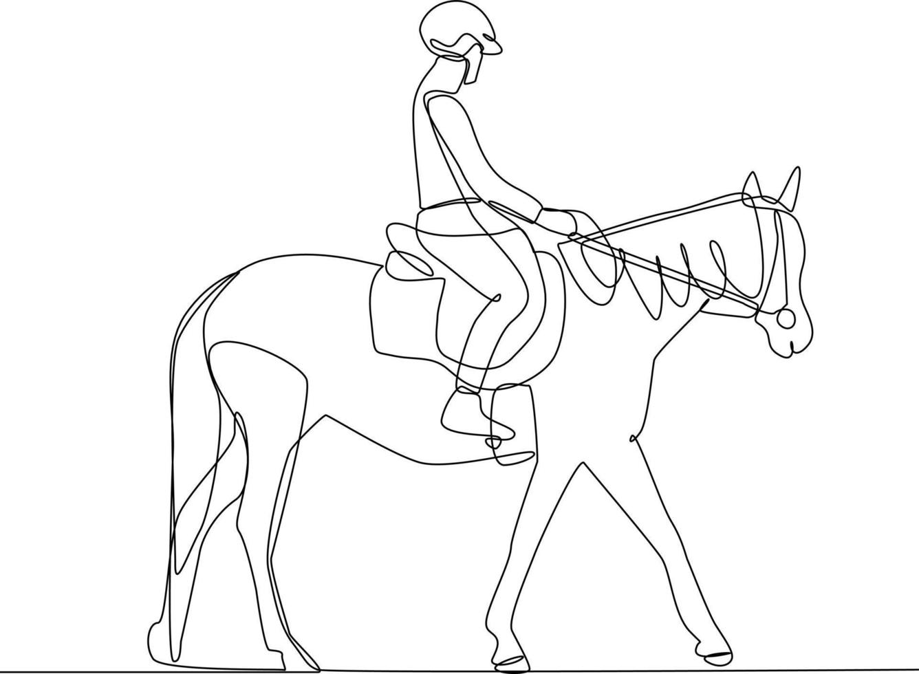 continuo una línea dibujo joven hombre montando un caballo. experimental en viajero concepto. soltero línea dibujo diseño gráfico vector ilustración