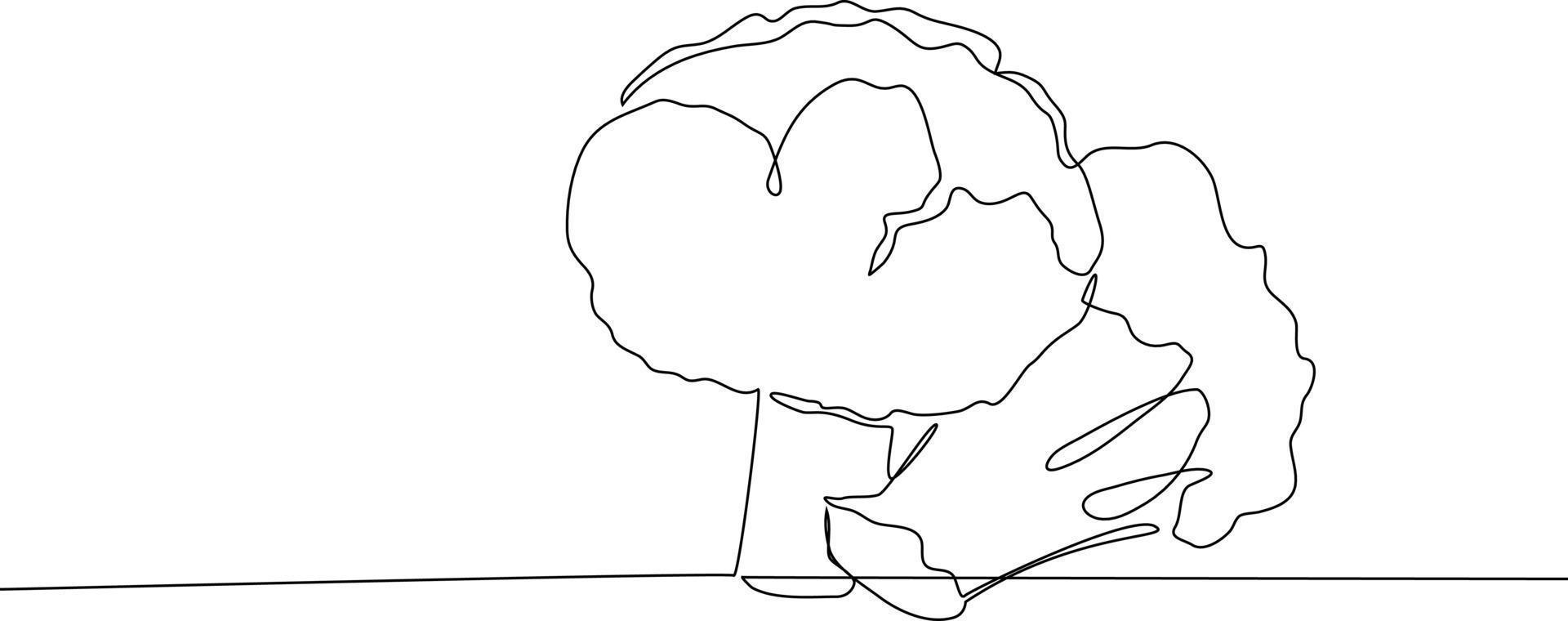 Single one-line drawing of two pieces of broccoli on the table. Herbs and spices concept. Continuous line drawing design graphic vector illustration.