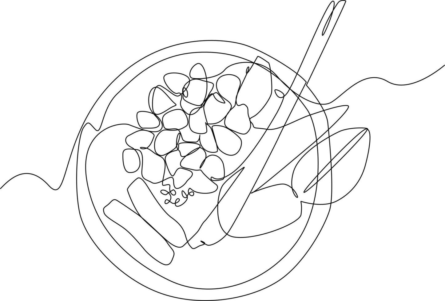 Single one-line drawing of traditional cooking ingredients in basket. Herbs and spices concept. Continuous line drawing design graphic vector illustration.