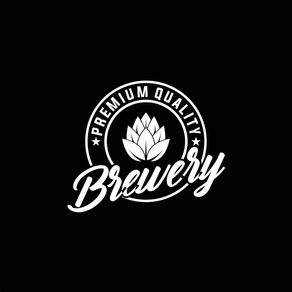 Brewery hand written lettering logo, label, badge Template with hops for beer house, bar, pub, brewing company, tavern, wine whiskey market vector