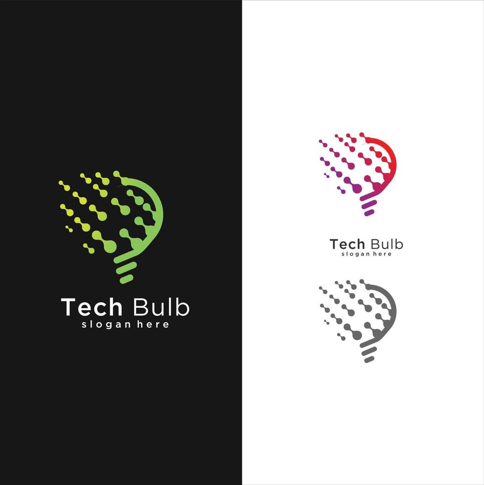 concepto de diseño de logotipo de bombilla de tecnología moderna, plantilla de logotipo de idea de bombilla de tecnología de píxeles vector