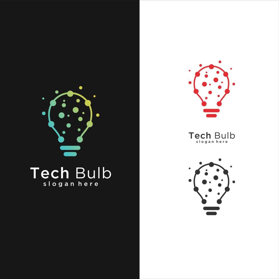 concepto de diseño de logotipo de bombilla de tecnología moderna, plantilla de logotipo de idea de bombilla de tecnología de píxeles vector