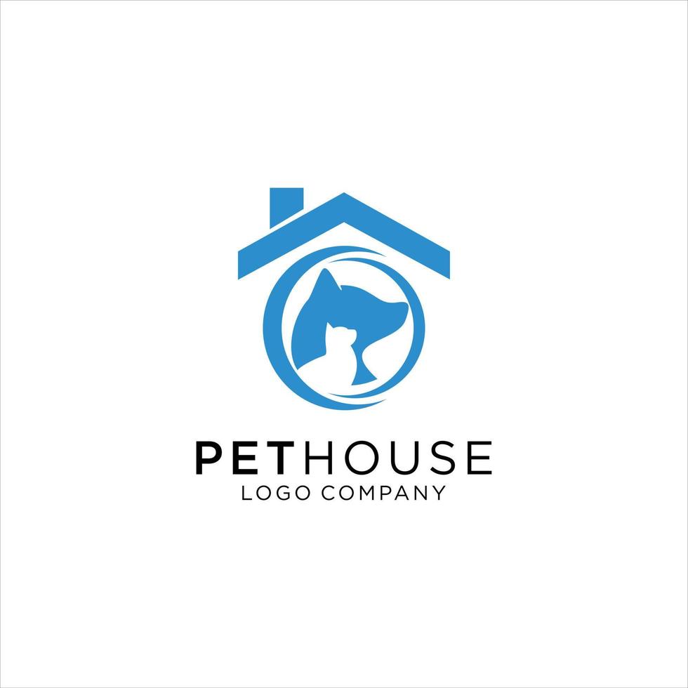 Pet house logo concept with dog and cat element vector