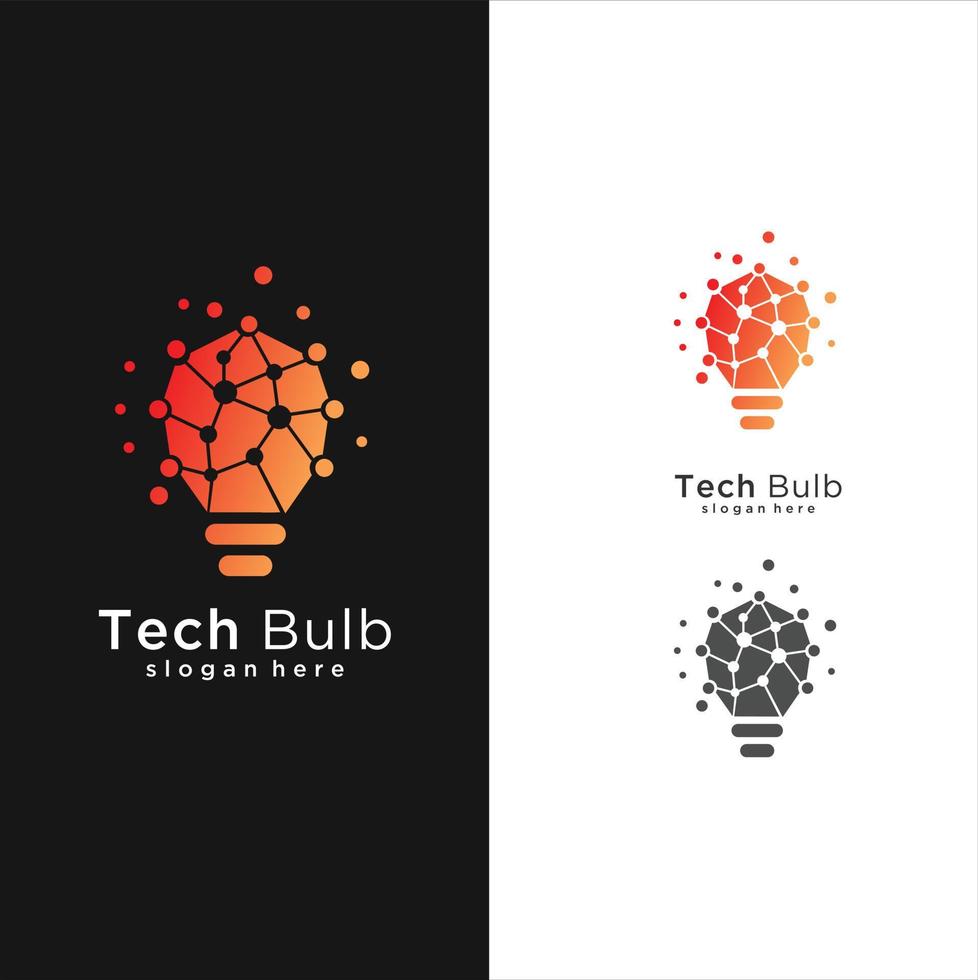 concepto de diseño de logotipo de bombilla de tecnología moderna, plantilla de logotipo de idea de bombilla de tecnología de píxeles vector