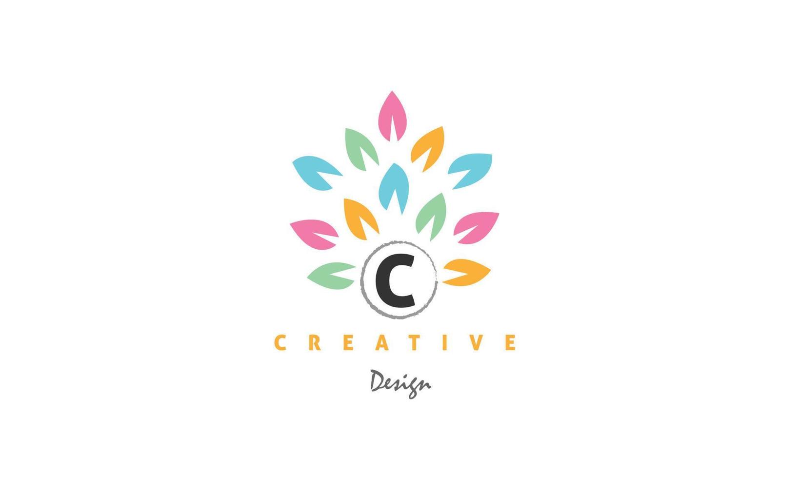 C water color logo artistic, fancy, trendy hand drawn vector design on black background.