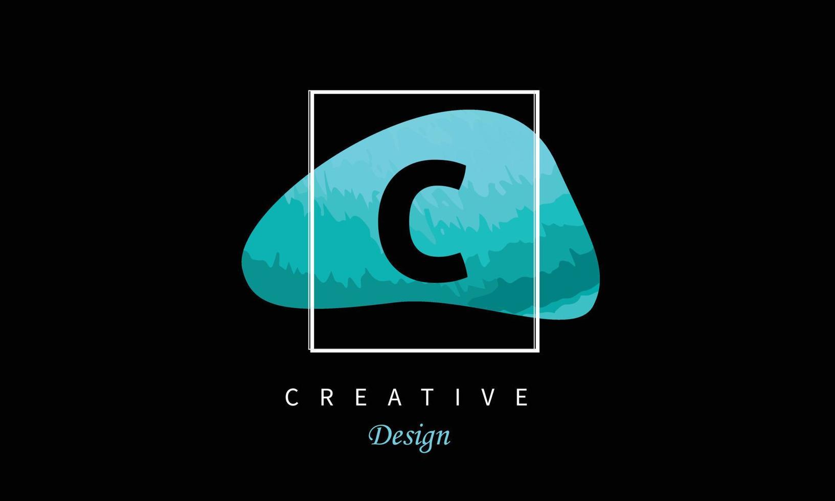 C water color logo artistic, fancy, trendy hand drawn vector design on black background.
