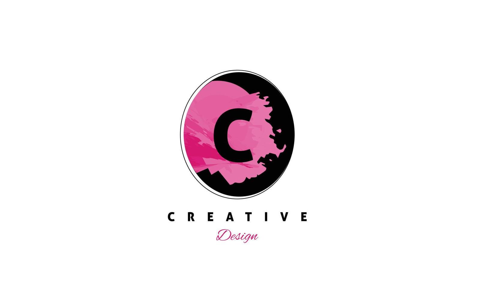 C water color logo artistic, fancy, trendy hand drawn vector design on black background.