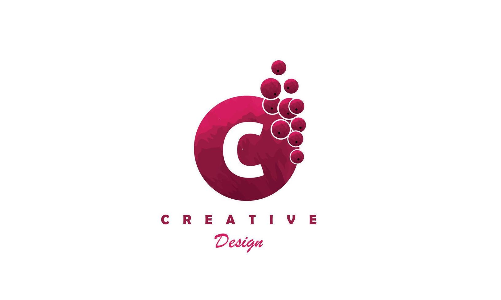 C water color logo artistic, fancy, trendy hand drawn vector design on black background.