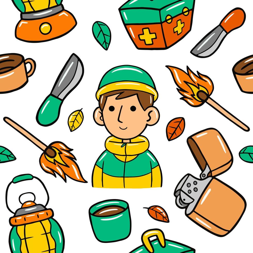 Camping seamless pattern in vector illustration