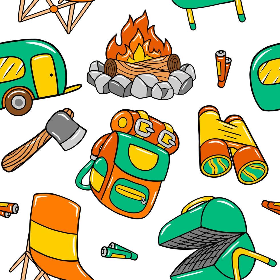 Camping seamless pattern in vector illustration