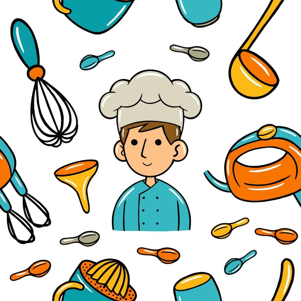 Cooking kawaii seamless pattern in vector illustration